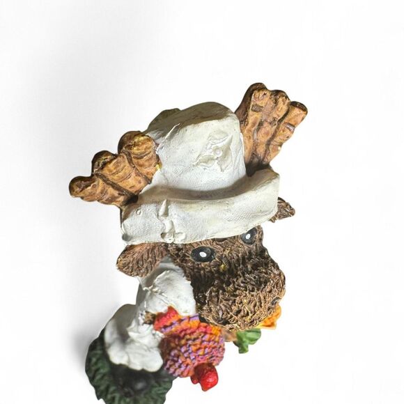 Thanksgiving Moose Figure Holding Turkey & White Outfit Decor - Picture 7 of 8